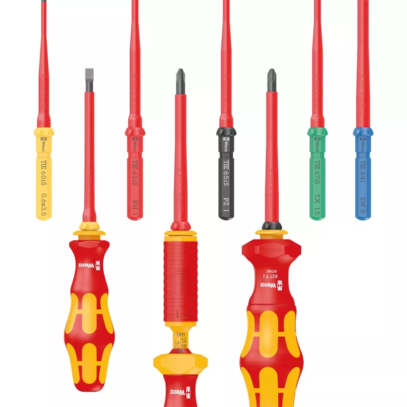 Kraftform Kompakt VDE 16 Universal 1 Tool Finder, 16 piezas, destornilladores rojo/amarillo, incl. empuñadura de vaso, comprobador de tensión, hojas intercambiables VDE