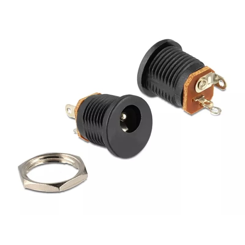 Delock 65503 Conector hembra DC para panel 2,1 x 5,5 mm, versión para soldar, negro