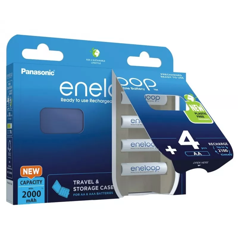 Baterías PANASONIC ENELOOP AA 2000 mAh 4 uds. + estuche (BK-3MCDE/4CP+CASE)