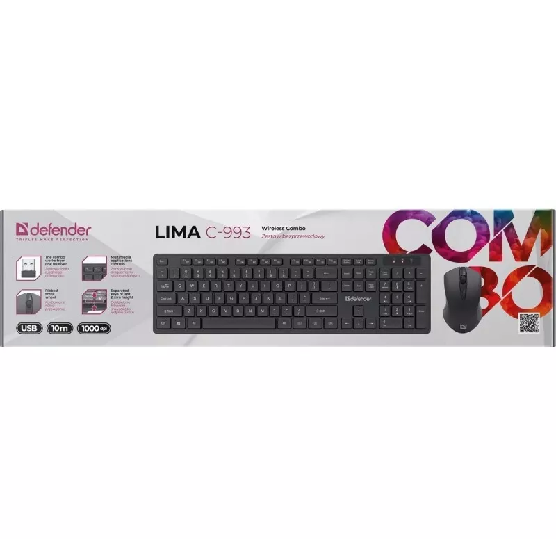 Conjunto de teclado y ratón inalámbricos DEFENDER C-993 RF 45996 — conexión RF, diseño compacto