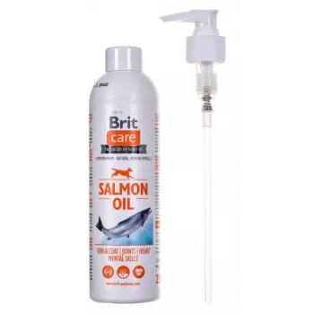 Aceite complementario para perros Brit Care Salmon Oil 250 g — líquido, sin conservantes, mejora la piel y el pelaje