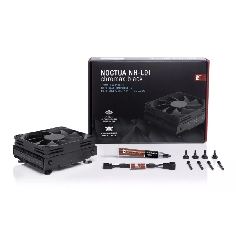 Disipador de CPU Noctua NH-L9i chromax.negro, ventilador de perfil bajo de 92 mm, compatibilidad con LGA1151/LGA115x/AM4, 37 mm de altura, disipador de 95x95 mm