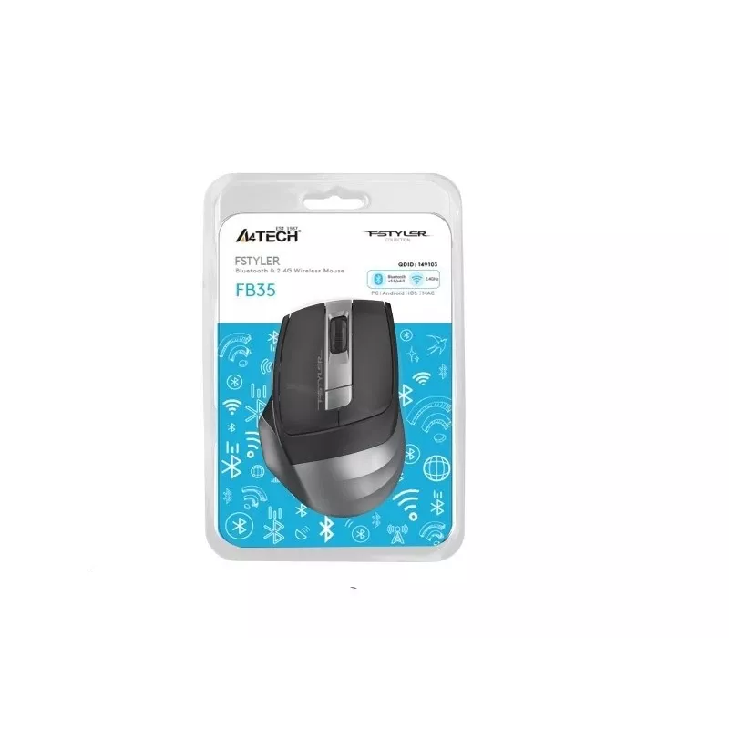 Ratón inalámbrico A4Tech FB35 (modelo 46717) – Bluetooth + 2,4 GHz, 2000 dpi, 6 botones, gris
