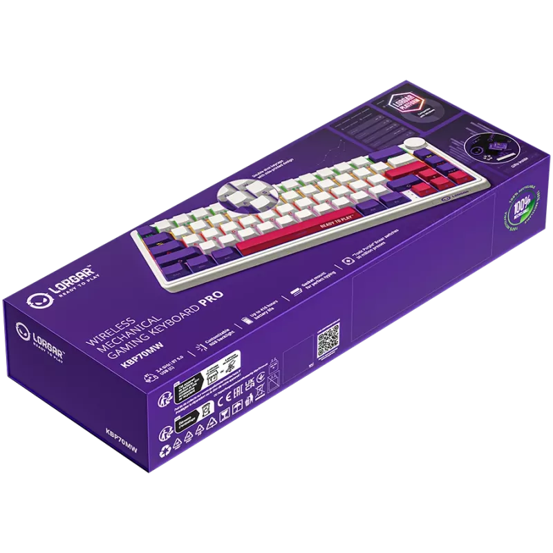 LORGAR KBP70MW, teclado gaming mecánico inalámbrico 65% Pro, blanco, distribución EN