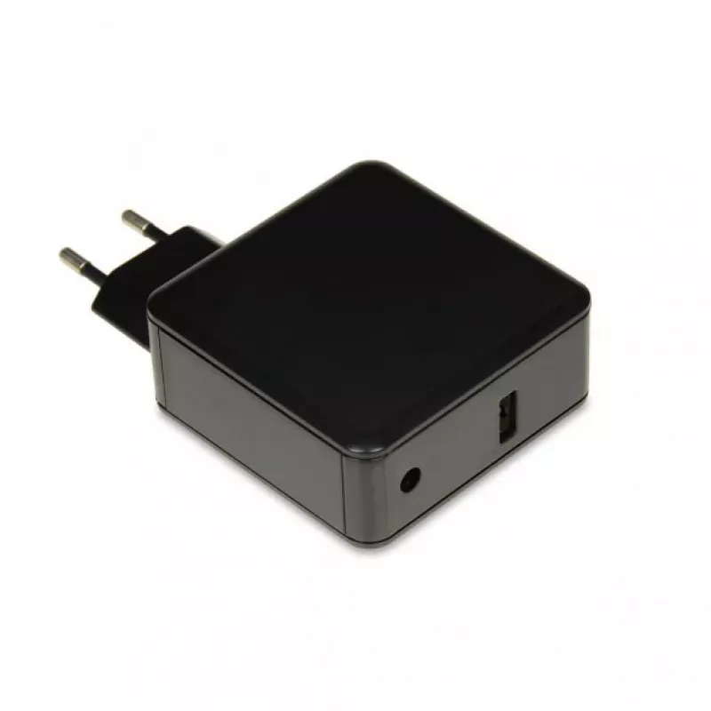 Fuente de alimentación para portátil IBOX IUZ65WA, AC/DC automática 100–240V → 18,5–20,5V, 65W, 1×USB, negra