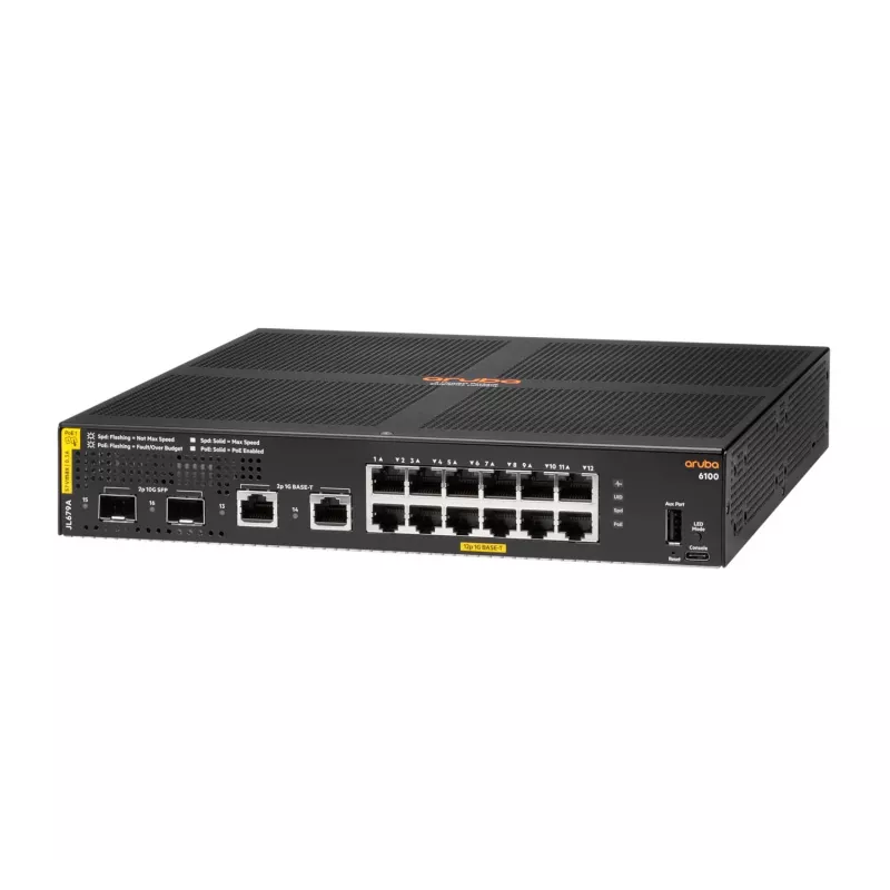 HPE Aruba Networking 6100 12G Class4 PoE 2G/2SFP+ 139W Managed L3 Gigabit Ethernet (10/100/1000) Power over Ethernet (PoE) 1U Negro