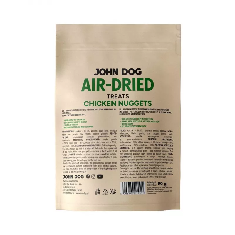 JOHN DOG nuggets de pollo secados al aire snack para perros 80 g