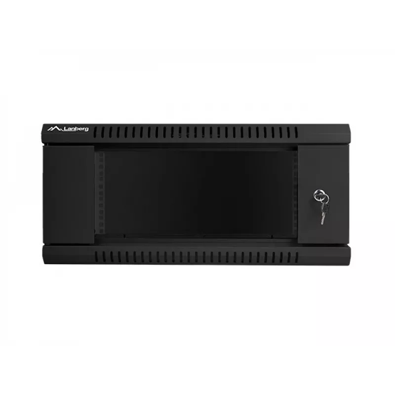 Lanberg WF01-6404-10B armario rack mural de 19 pulgadas 4U, 600x450 mm, puerta de vidrio templado, desmontado (flat pack), IP20, 60 kg, negro RAL 9004
