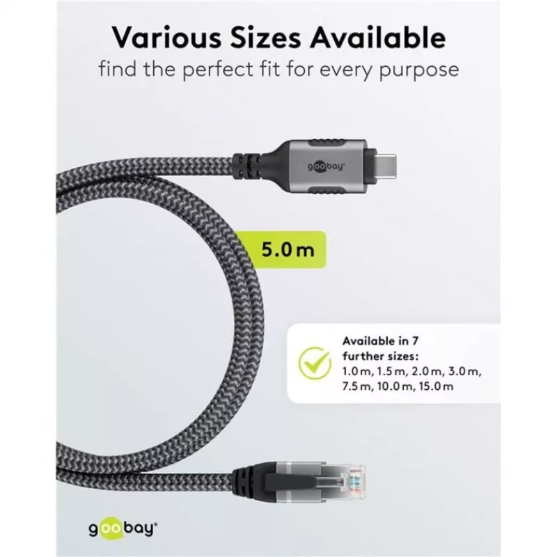 Goobay 70752 cable Ethernet de USB-C 3.1 a RJ45, Cat6 F/UTP, 5 m, negro/plateado