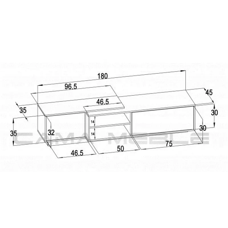 Mueble de TV Cama SIGMA1 180 roble Sonoma/negro brillante