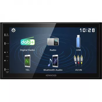 Kenwood Electronics DMX129DAB. Color del producto: Negro, Tamaño DIN: 2 DIN, Potencia de salida: 64 W. Convertidor D/A de audio: 24bit, Formatos de audio compatibles: