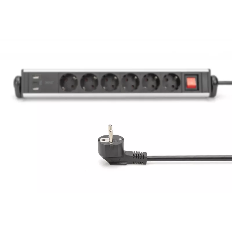 Digitus Regleta de enchufes de oficina de 6 tomas con 3 puertos USB cable de 1,5 m