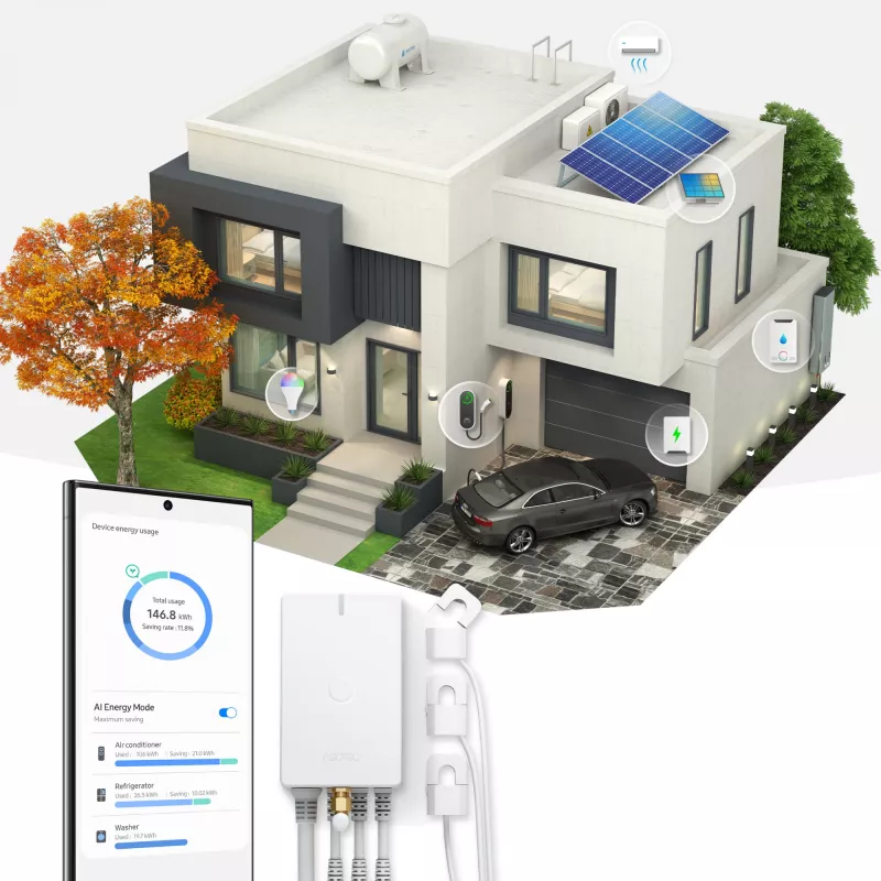Medidor de energía AEOTEC AEOEZWA046C3A60 — tres pinzas 60 A con Z-Wave para monitorización monofásica o trifásica