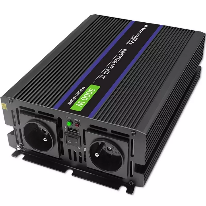 Inversor QOLTEC Monolith 3000 MS Wave, 12V→230V, 1500/3000W, con USB