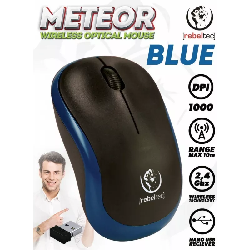 Ratón óptico inalámbrico Rebeltec METEOR azul RBLMYS00048 USB