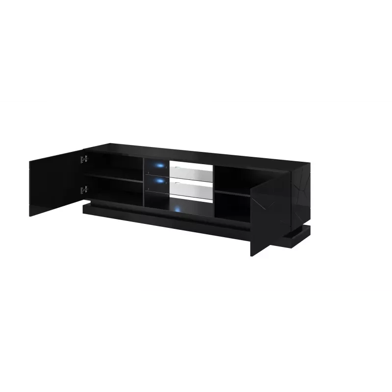 Mueble de TV Cama QIU 200 MDF negro brillante/negro brillante