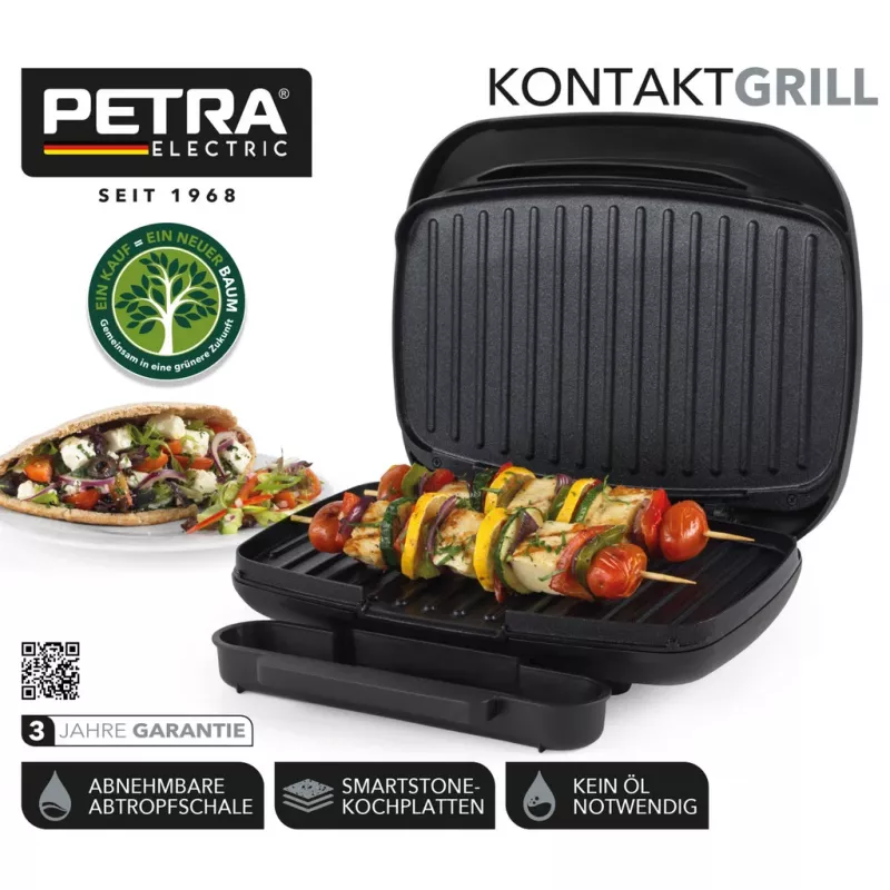 Parrilla eléctrica Petra PT4366MBLKVDE negra con recubrimiento antiadherente y temperatura ajustable