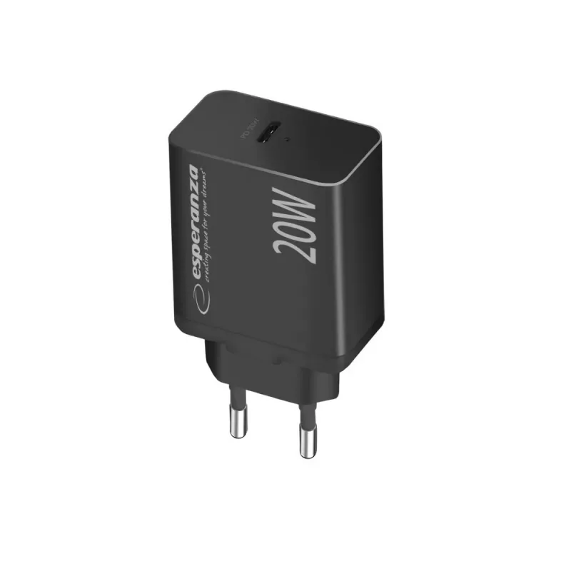 Cargador de red ESPERANZA EZC104K 20W negro, fuente de alimentación USB para dispositivos portátiles