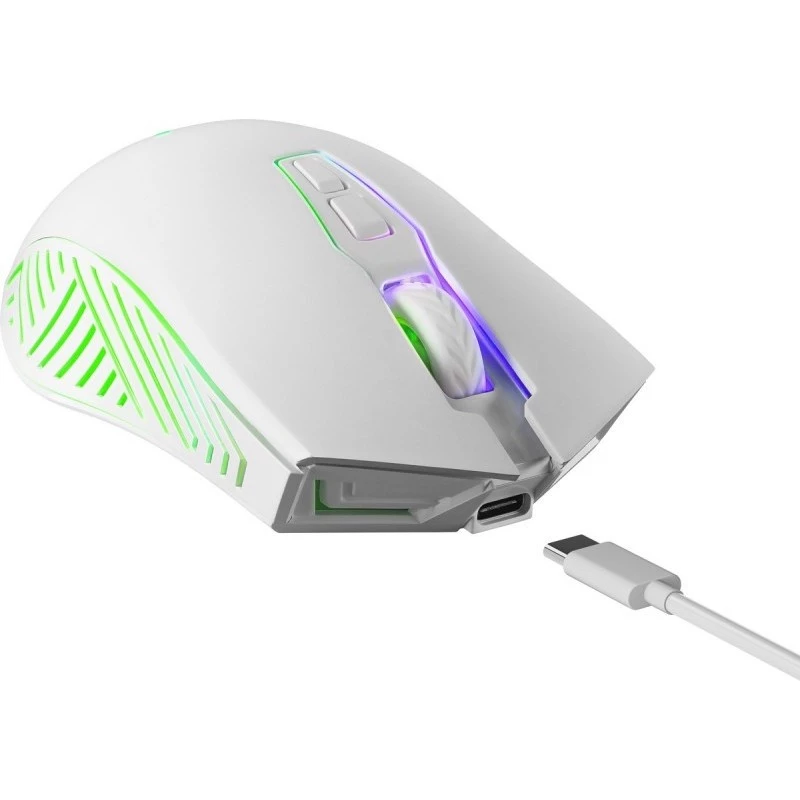 Ratón gaming inalámbrico DEFENDER Pandora White – ambidiestro, 3200 DPI, 6 botones, programable, óptico, USB