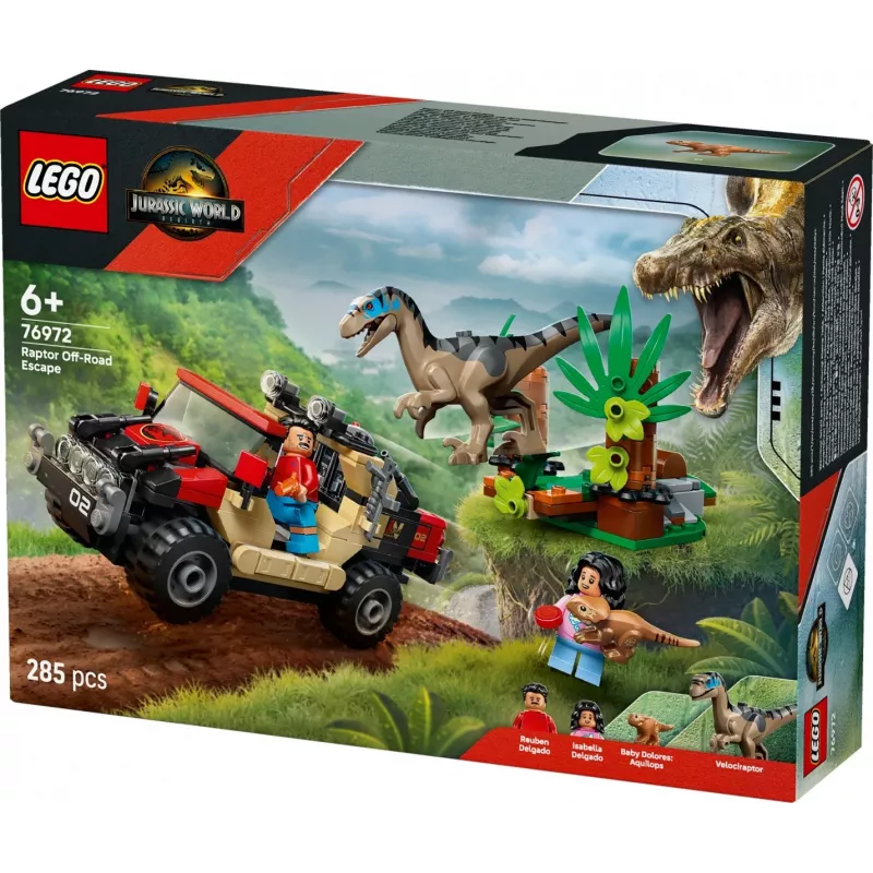 Set de construcción LEGO Jurassic World 76972 Raptor Off-Road Escape, 285 piezas, 2 minifiguras, edad 6+