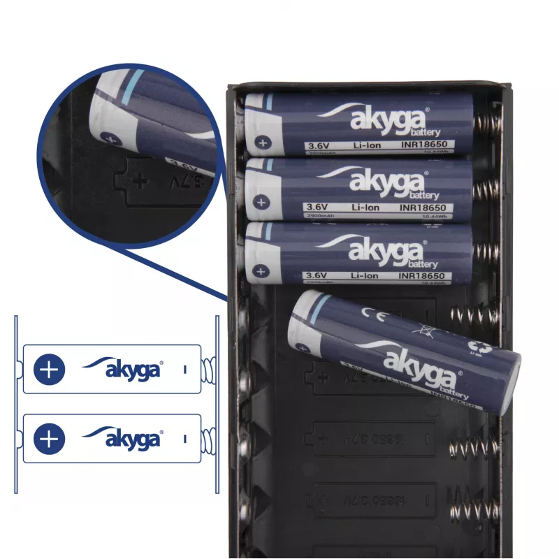 Akyga AK-BC-04 Carcasa para power bank 20000 mAh, 8x 18650, 18W PD QC4+, USB-C, 2x USB-A, Lightning
