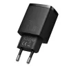 Cargador rápido USB de interior Baseus CCXJ-B01 – 2 puertos (USB-C PD 20W + USB-A QC3.0 18W), 100–240 V, negro