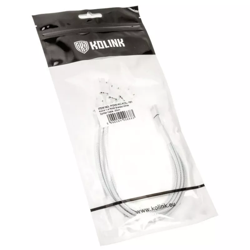 Cable divisor de ventilador Kolink 1-4 PWM - 35cm, trenzado, blanco (PGW-AC-KOL-161)
