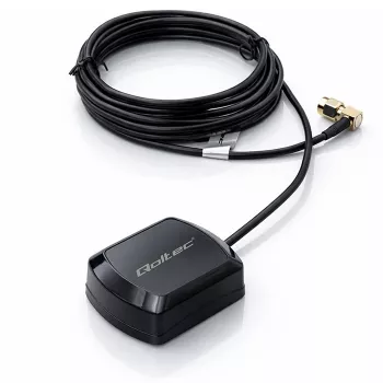 Antena GPS/GLONASS exterior QOLTEC 28 dBi 50 W con conector macho SMA en ángulo recto
