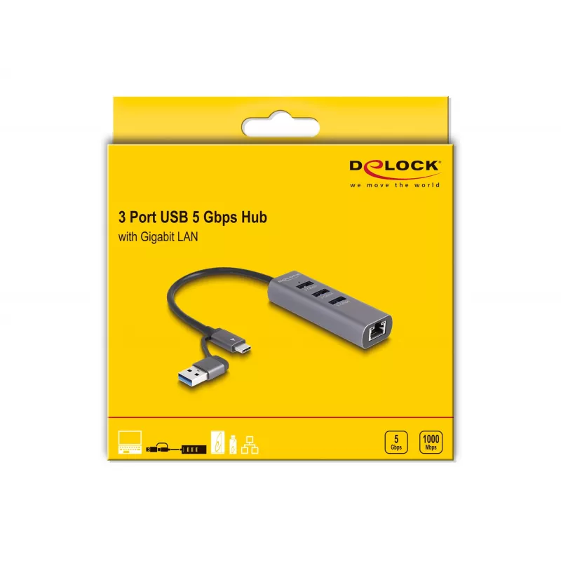 Estación de acoplamiento y replicador de puertos para portátil DeLOCK 64282 con cable USB 3.2 Gen 1 (3.1 Gen 1) Type-C gris (64282)