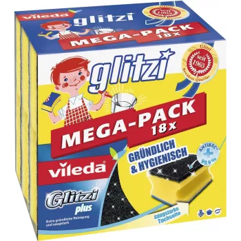 Estropajo de limpieza VILEDA Glitzi plus MEGA-PACK 18x — set de estropajos para vajilla y superficies