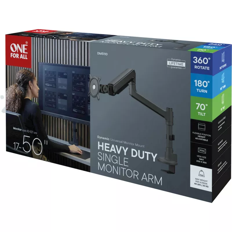 Soporte de monitor universal de alto rendimiento DM 5110 Single Heavy Duty, soporte de monitor negro, para monitores de 43 - 127 cm (17 - 50 inch)