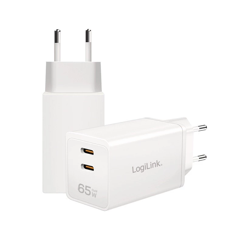 Adaptador de toma USB doble 65W, 2xUSB-C, blanco