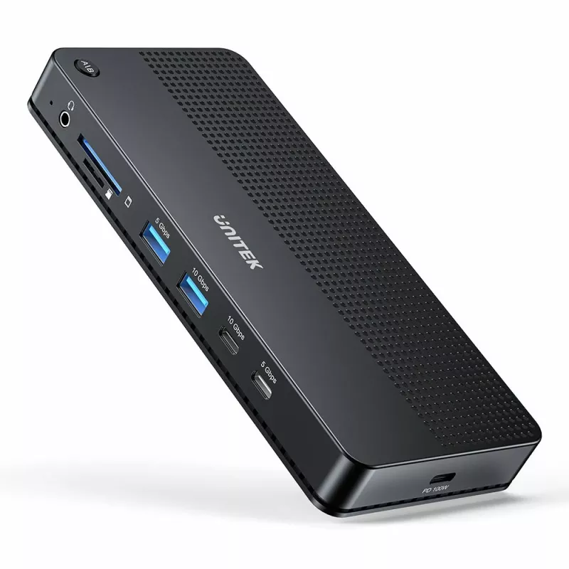 Docking station UNITEK D1103A01 USB4 con cable negro 100W Power Delivery