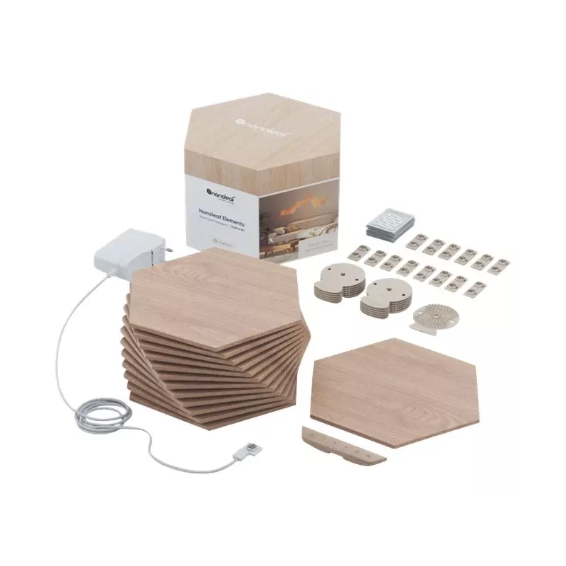 Nanoleaf | Elements Wood Look Hexagons Starter Kit (13 paneles) | Blanco frío + Blanco cálido