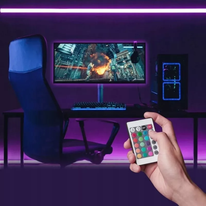 Tira LED Vention PAAWJ RGB 5 m USB 5V con mando a distancia IR, montaje con cinta adhesiva de doble cara