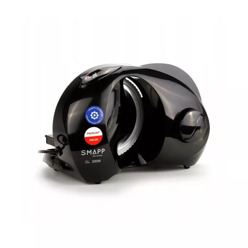 Cortadora de alimentos eléctrica de sobremesa SMAPP 294.5 – 300 W, grosor de corte 1–15 mm, cuchilla de acero inoxidable, seguridad infantil, blanca