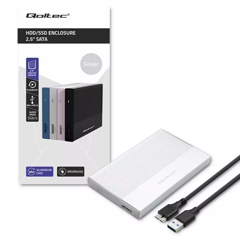 Carcasa para SSD/HDD SATA de 2,5 pulgadas QOLTEC 52278 USB 3.0, compatible hasta 2 TB