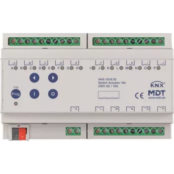 Actuador de conmutación MDT 16 canales 8TE REG 16A 230VAC compacto 70µF 10EVG AKK-1616.03