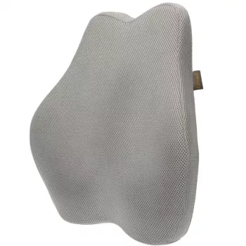 Cojín lumbar MDH DRQE3S0BBXUXP — espuma viscoelástica ergonómica, 450×410×105 mm, densidad 55 kg/m³, gris, bolsa de almacenamiento incluida