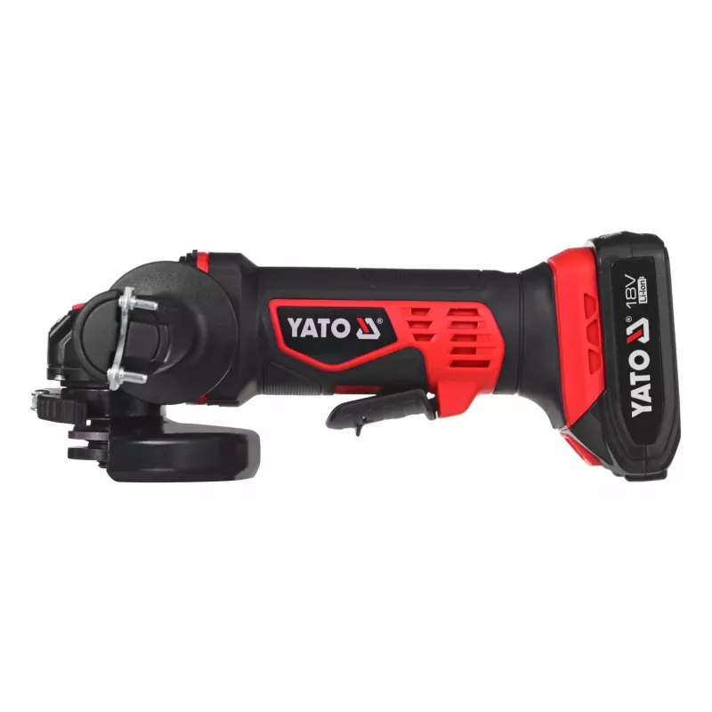 Amoladora angular YATO YT-82826, 18V Li-Ion 2Ah, disco de 125 mm, 10.000 rpm, rosca M14, carcasa de protección ajustable sin herramientas