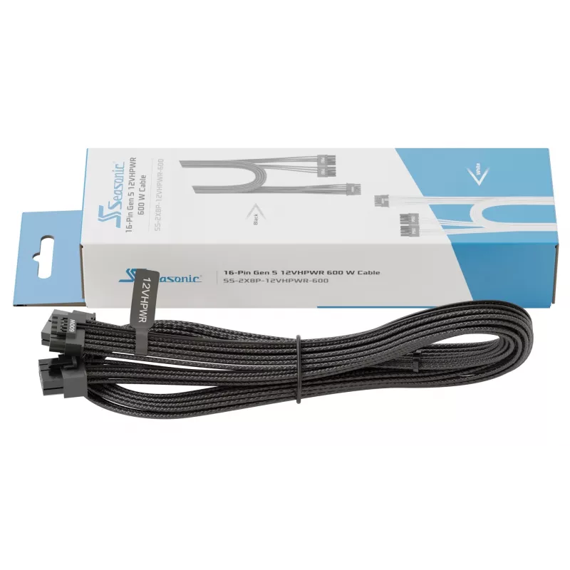 Cable adaptador SEASONIC NESE-165 12VHPWR PCIe 5.0 negro para conector de alimentación de GPU