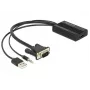 Cable adaptador de vídeo DeLOCK 62597 0,25 m HDMI Type-A VGA D-Sub 3,5 mm USB Type-A negro