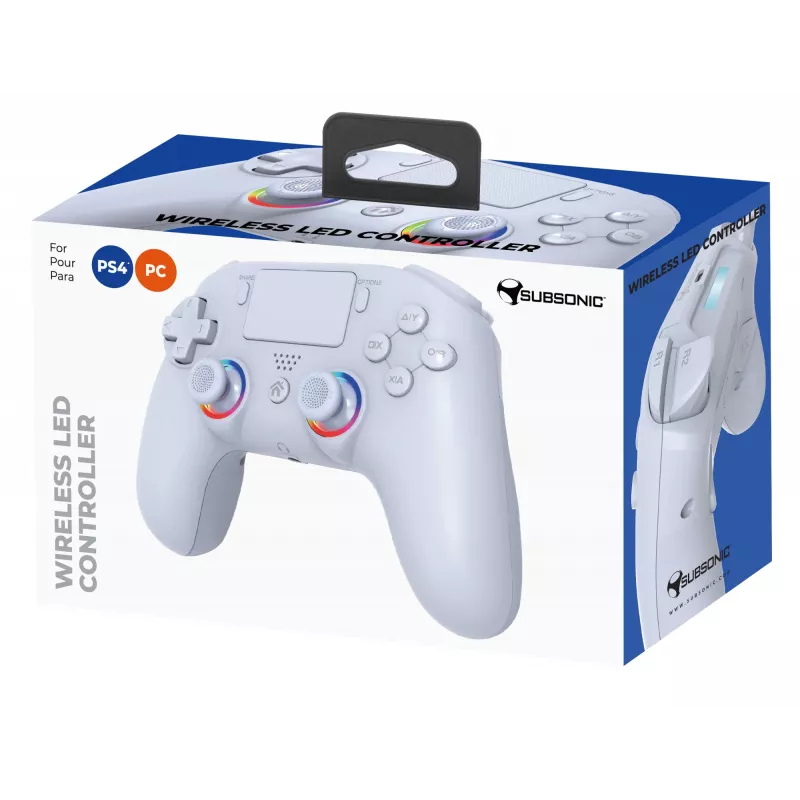 Mando inalámbrico LED SUBSONIC SA5639-2 — para PS4 y PC, blanco, conexión inalámbrica