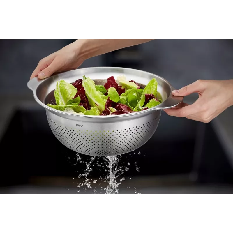 GEFU colador de cocina PREMIO G-28132, 27 cm malla de acero inoxidable, colador de mano
