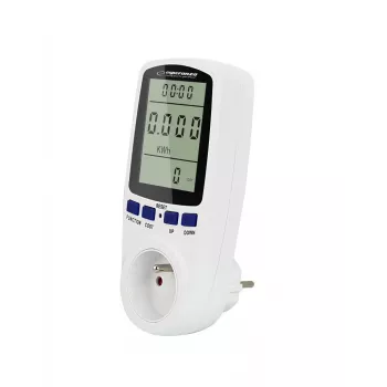 Medidor de consumo eléctrico ESPERANZA ELA103 con pantalla LCD — 16 A, 3680 W, 230 V, 50–60 Hz