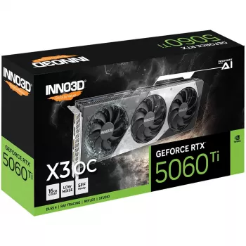 Tarjeta gráfica Inno3D GeForce RTX 5060 Ti — 16 GB GDDR7, PCIe 5.0, 128 bits, 3x DP 2.1b + HDMI 2.1b