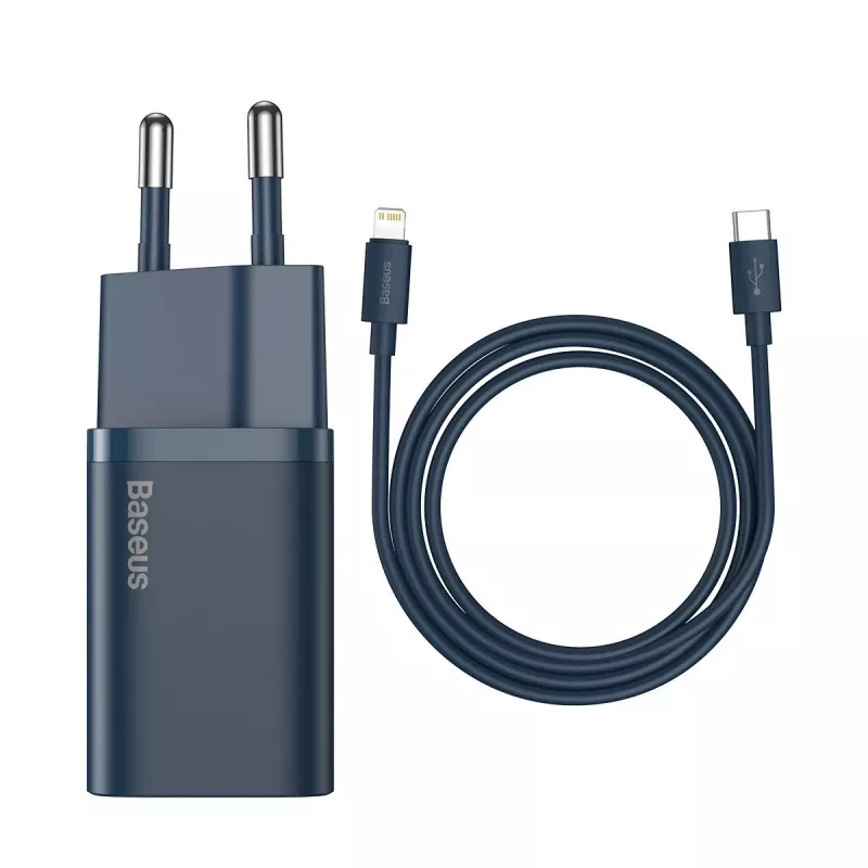 Cargador Baseus Super Si con cable USB-C a Lightning 20W azul