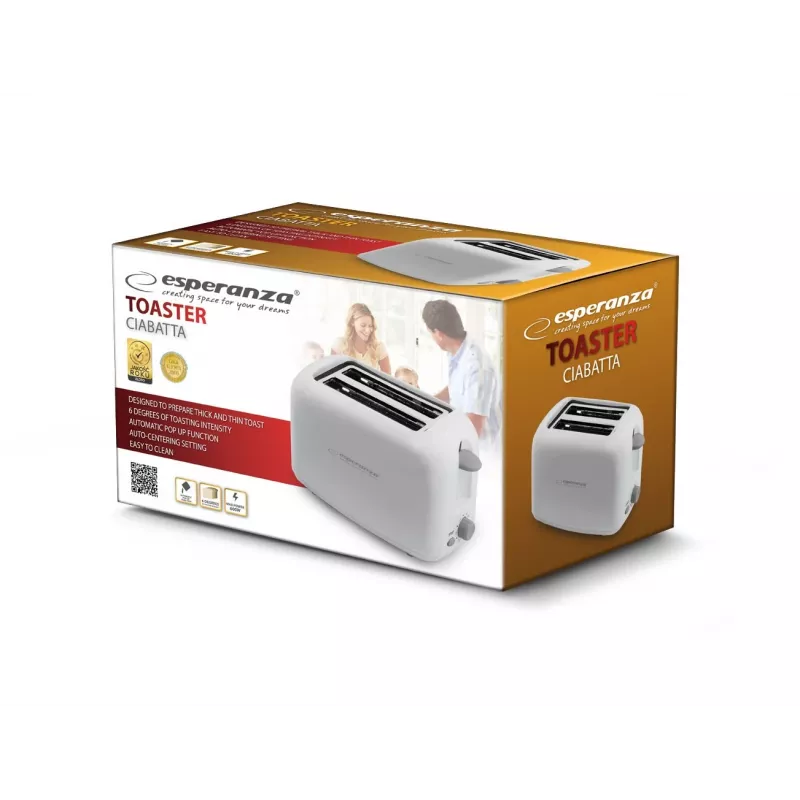 Esperanza EKT002 Ciabatta tostadora, 2 ranuras, 600 W, blanco