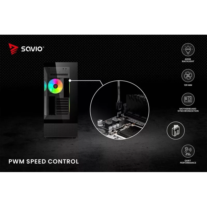 Ventilador de carcasa SAVIO Blast 120mm ARGB PWM - Negro