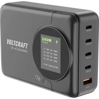 Voltcraft UC-4C1A240W01 estación de carga USB USB-C USB-A PD 3.0 negra para interior (VC-16871780)
